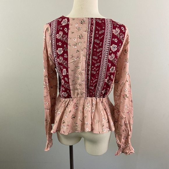 NWT DEREK HEART Pink Two Tone Paisley Print V Neck - Picture 5 of 8